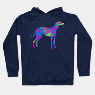 Blue and green with pink love letters dotted Greyhound dog Hoodie